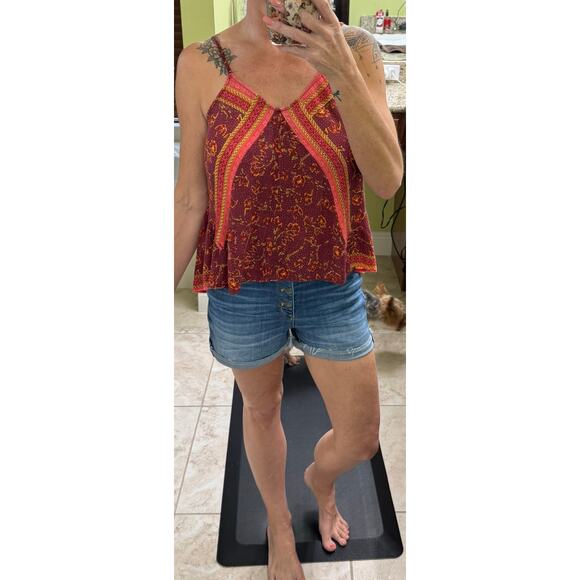 Free people tank red pink spaghetti strap boho flowy medium Y2K hippie - Picture 2 of 7